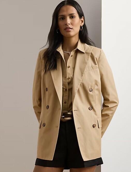 $295 Lauren Ralph Lauren Women’s Double-Breasted Cotton Twill Blazer Tan 14