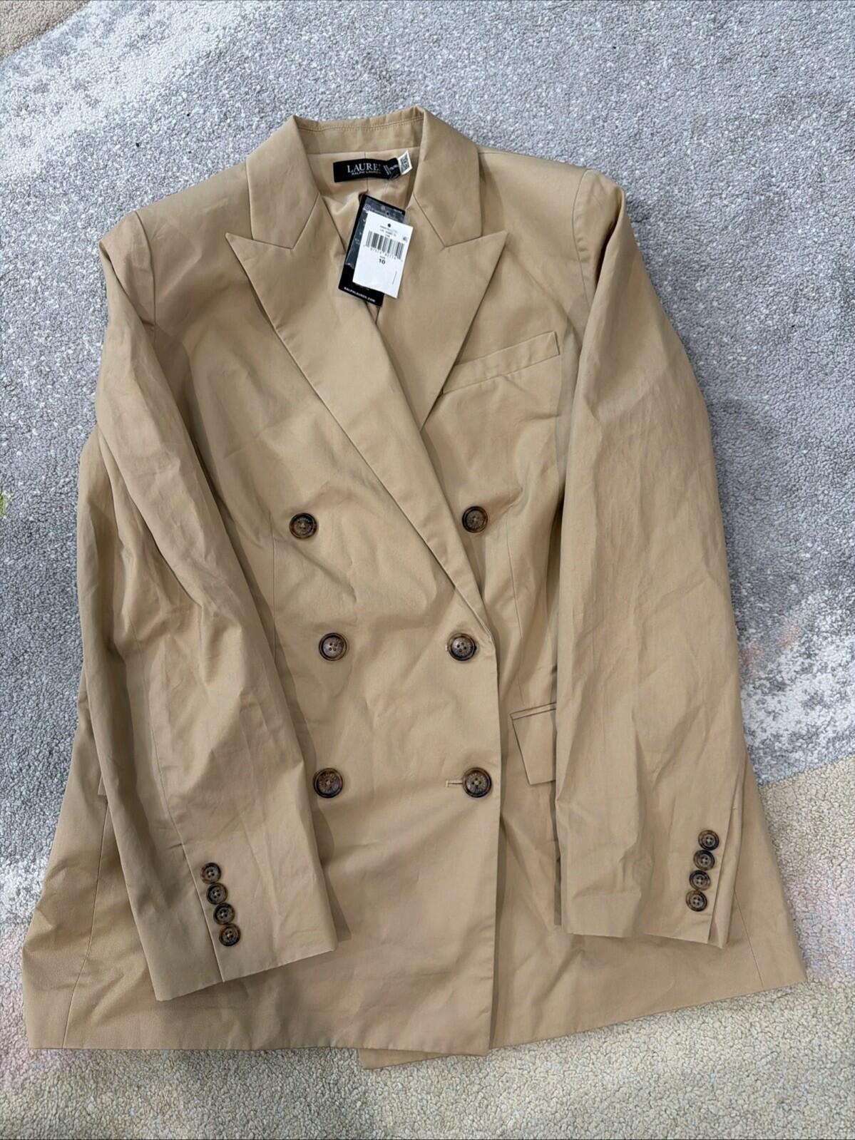 $295 Lauren Ralph Lauren Women’s Double-Breasted Cotton Twill Blazer Tan 14