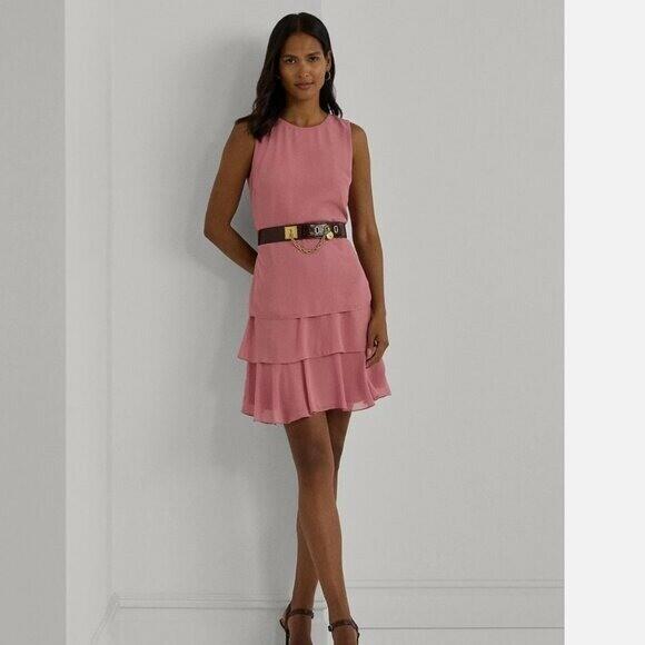 Lauren Ralph Lauren Women's Georgette Shift Dress, Sunrise Blush, 8