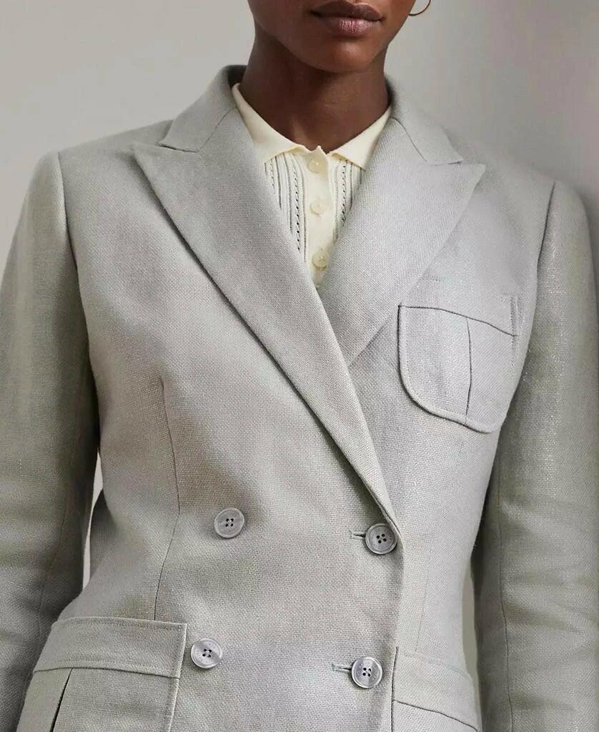 Lauren Ralph Lauren Foiled Linen Cotton Blazer Metallic Blue