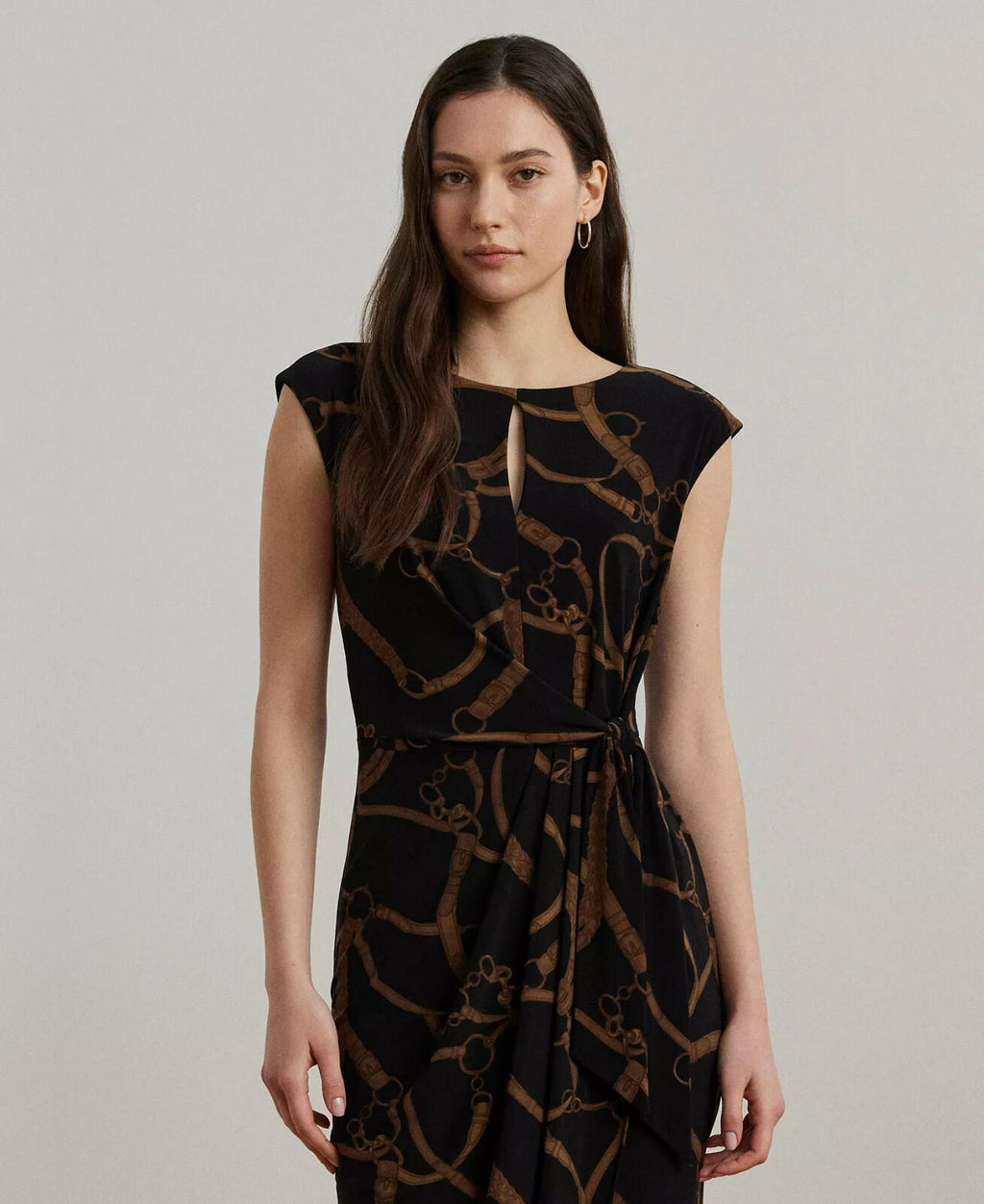 Lauren Ralph Lauren Women's Belting-Print Jersey Tie-Front Dress Black Tan