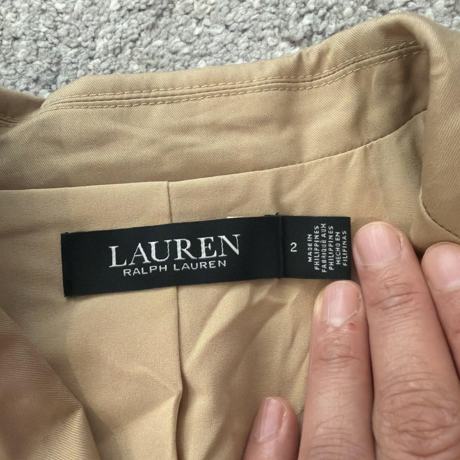 $295 Lauren Ralph Lauren Women’s Double-Breasted Cotton Twill Blazer Tan 14