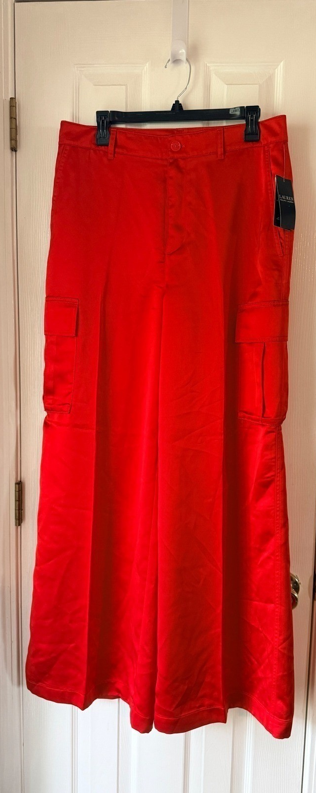 Lauren Ralph Lauren Satin Charmeuse Wide-Leg Cargo Pants Bright Vermilion