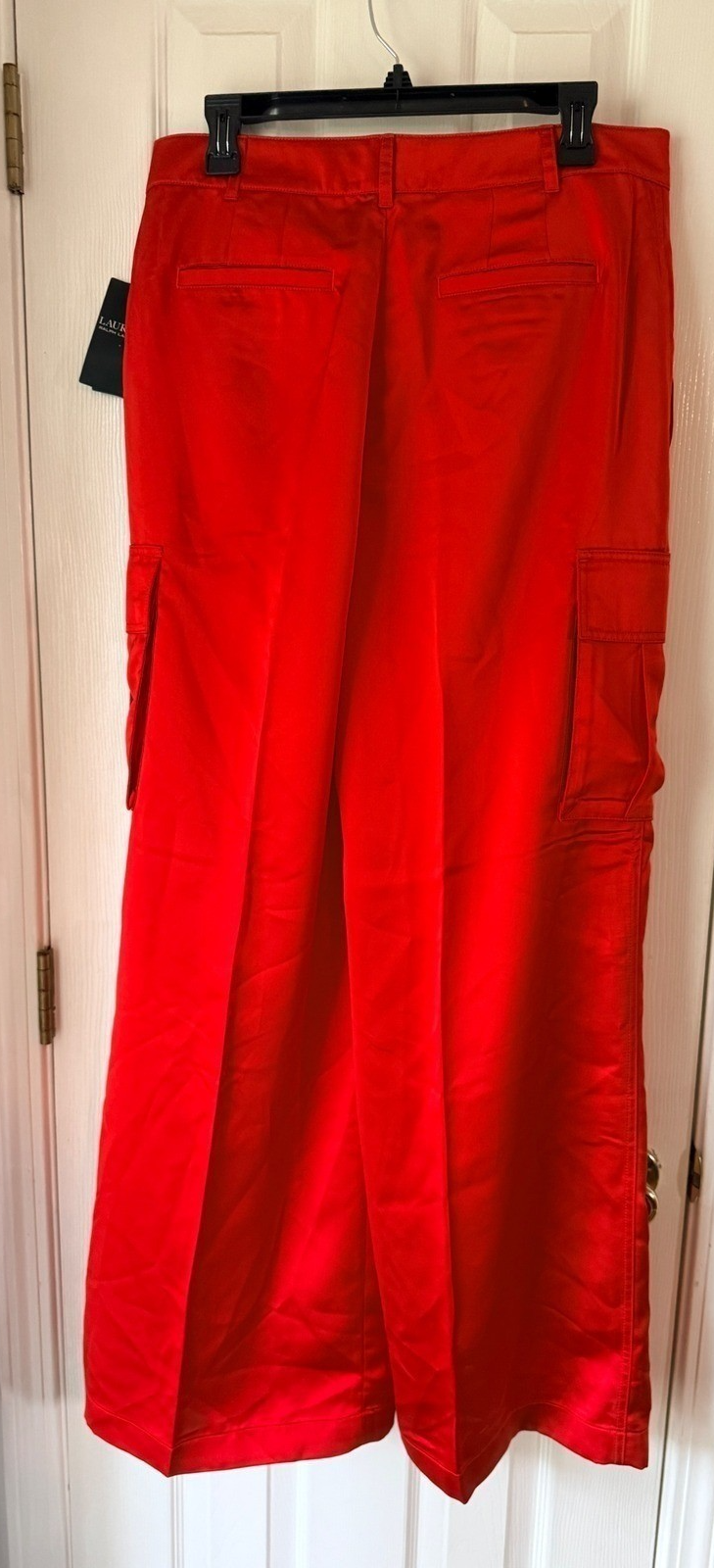 Lauren Ralph Lauren Satin Charmeuse Wide-Leg Cargo Pants Bright Vermilion