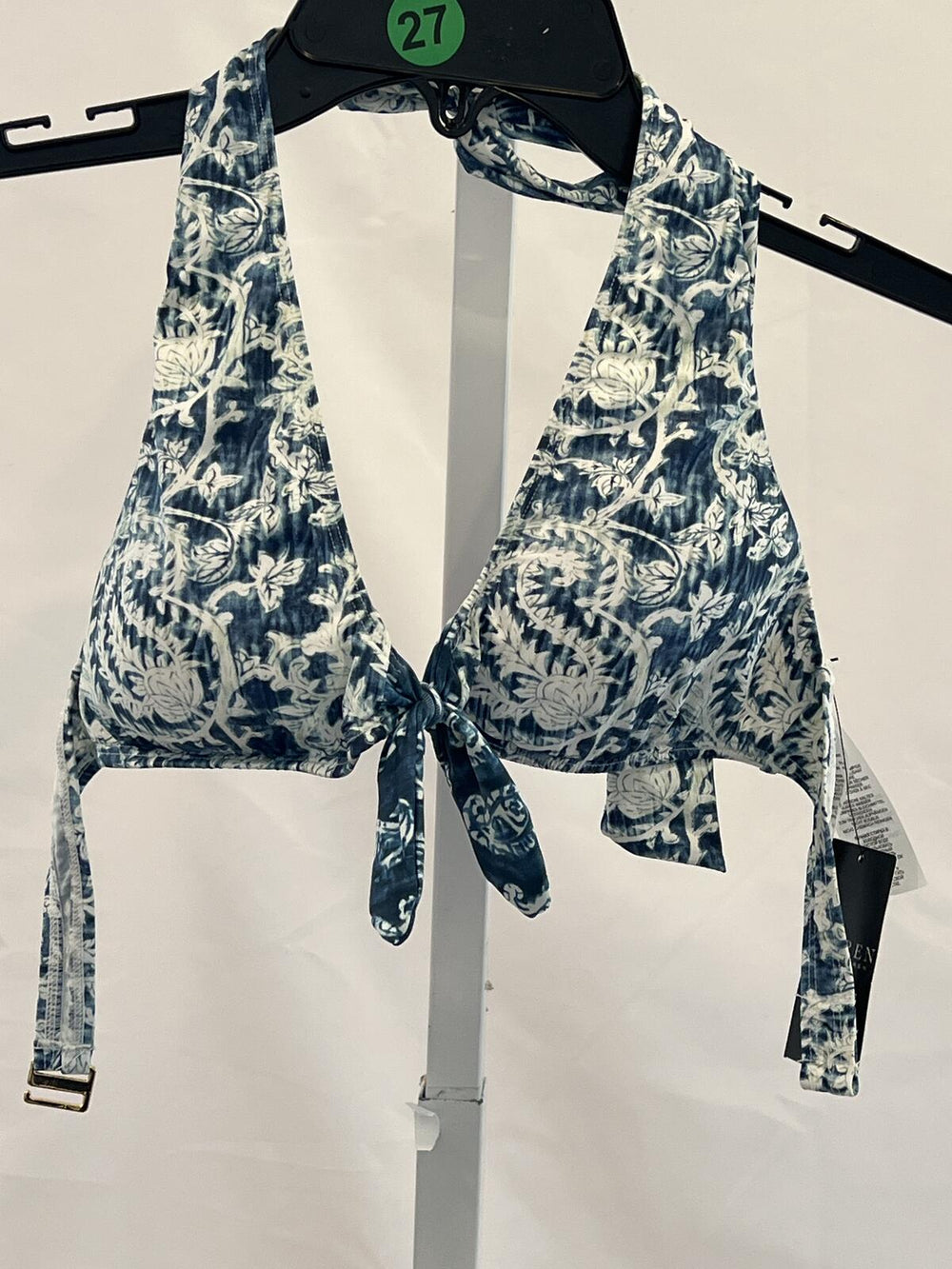 LAUREN Ralph Lauren Women's Indigo Print Mix Tie Front Halter Bra