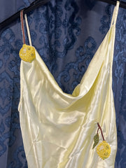 Leslie Amon Galli Lemon Mini Dress Pale Yellow Satin Beaded - Image 3