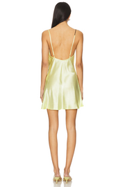 Leslie Amon Galli Lemon Mini Dress Pale Yellow Satin Beaded - Image 2