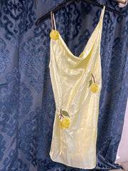 Leslie Amon Galli Lemon Mini Dress Pale Yellow Satin Beaded - Image 4