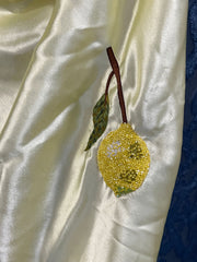 Leslie Amon Galli Lemon Mini Dress Pale Yellow Satin Beaded - Image 6