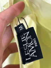 Leslie Amon Galli Lemon Mini Dress Pale Yellow Satin Beaded - Image 10