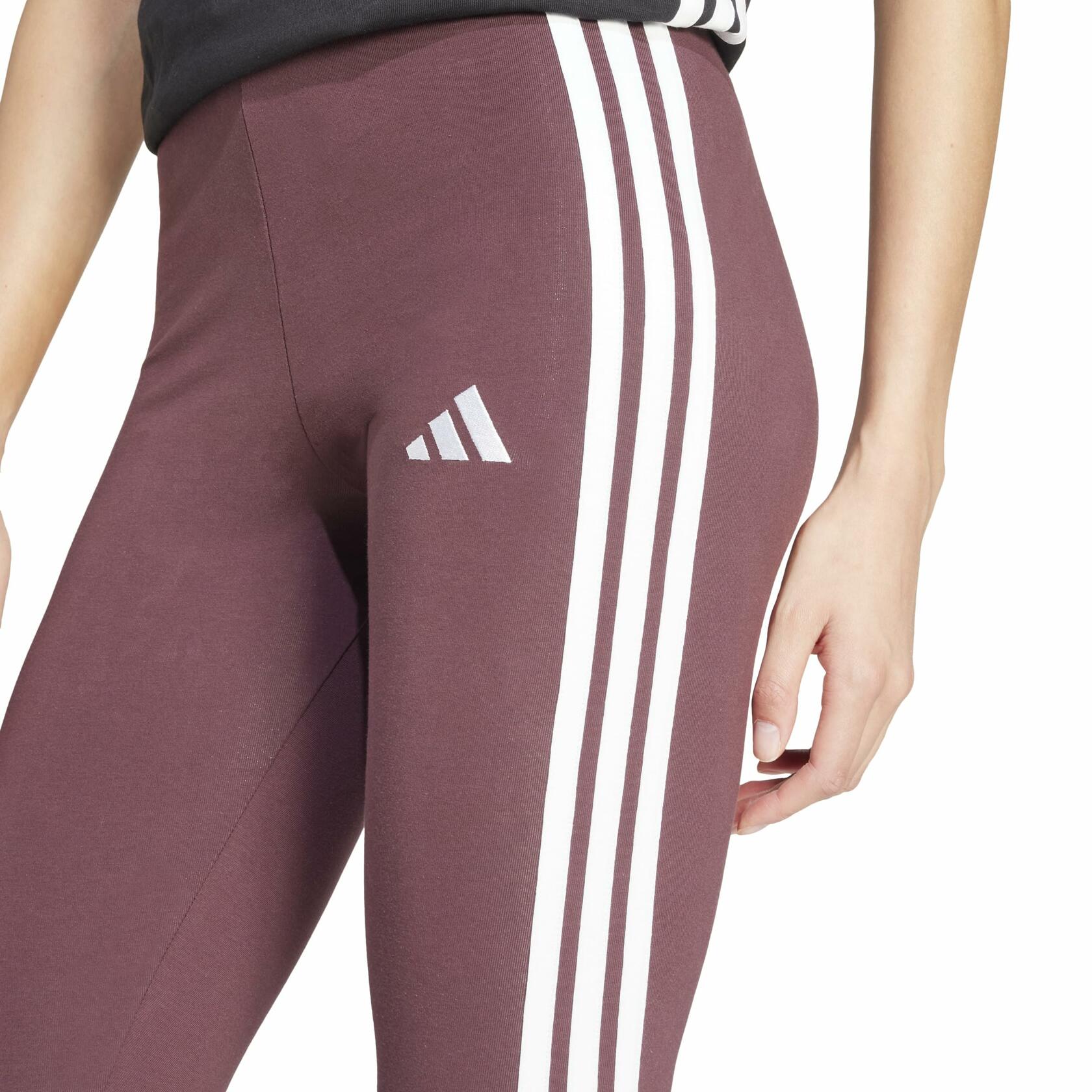 Adidas Womens 3-Stripes Single Jersey Sportswear Leggings, Aurora Ruby/White, Large