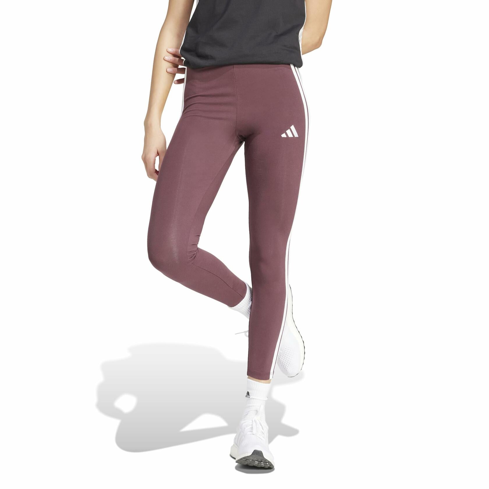 Adidas Womens 3-Stripes Single Jersey Sportswear Leggings, Aurora Ruby/White, Large
