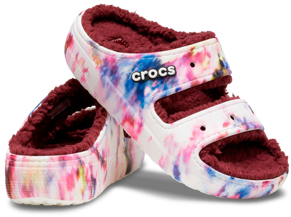 Crocs Unisex-Adult Classic Cozzzy Sandals, Fuzzy Slippers and Slides, Garnet/Multi, unisex