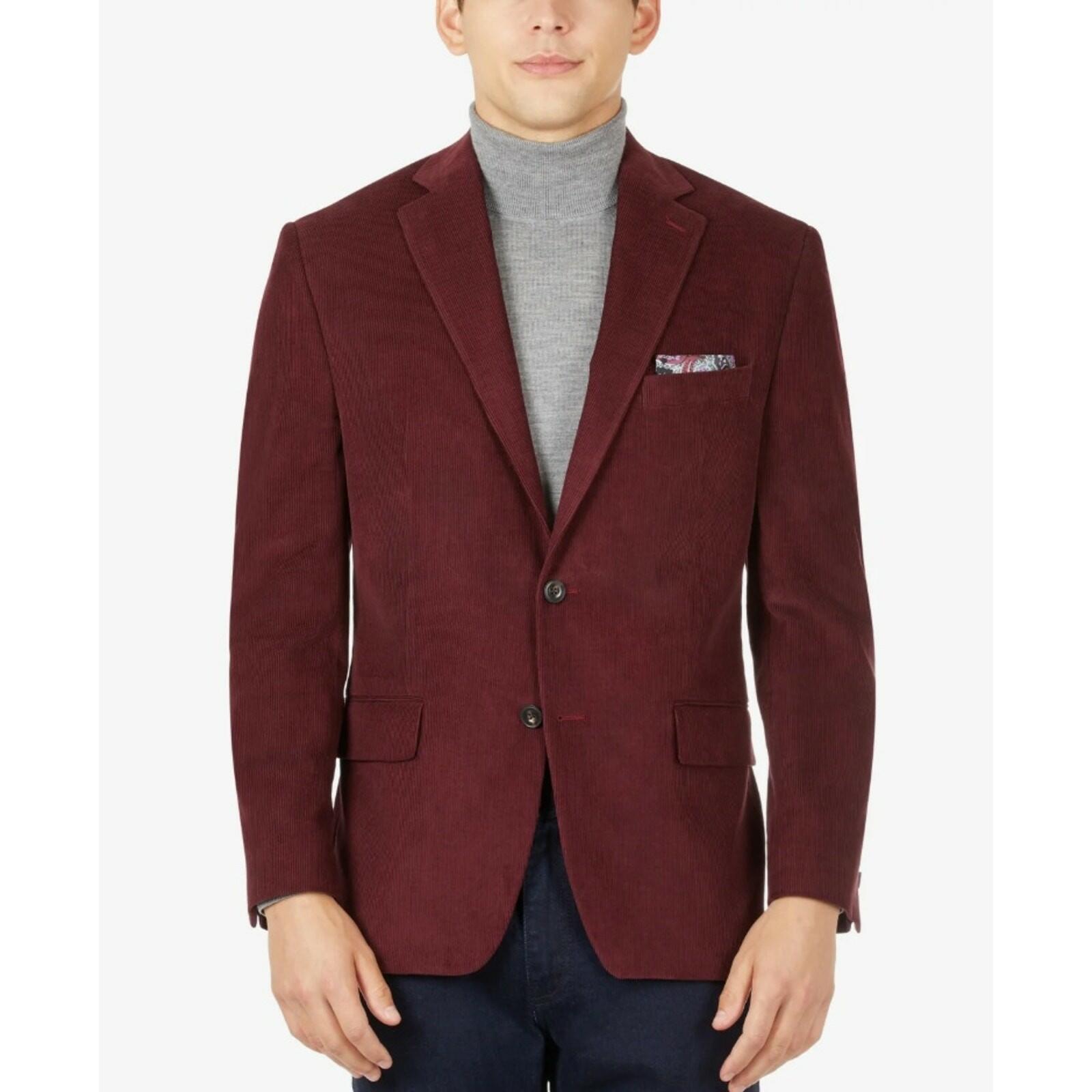 Michael Kors Men's Classic-Fit Stretch Corduroy Solid Sport Coat in burgundy