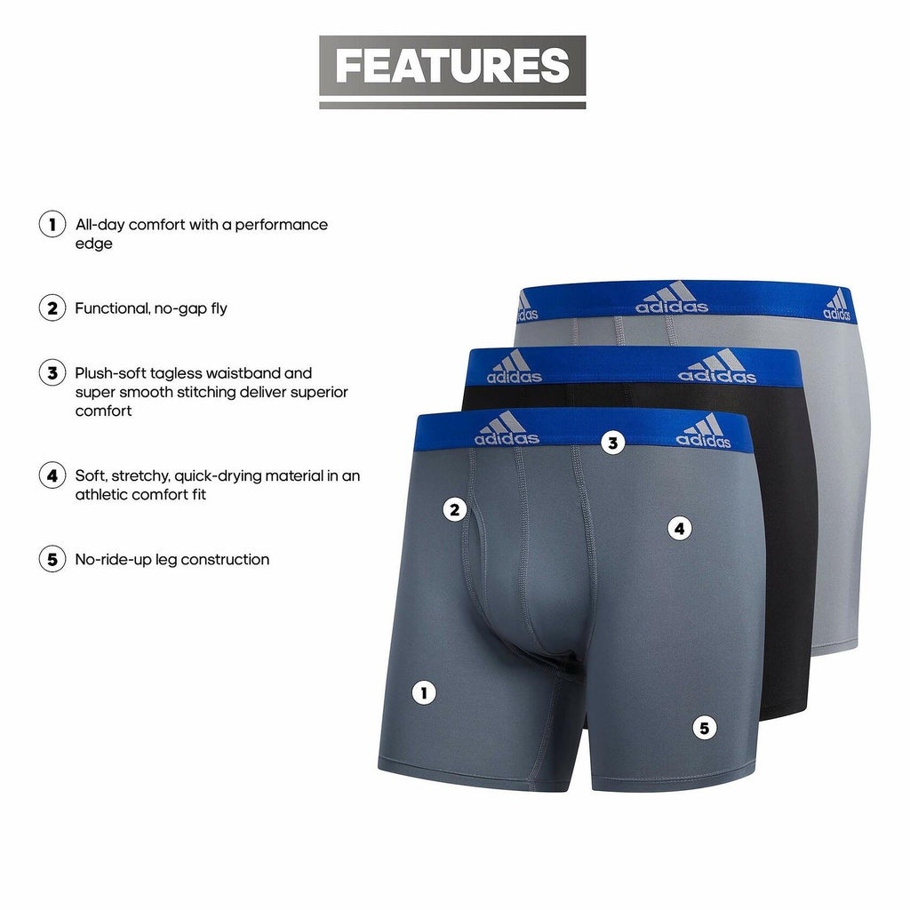 adidas Mens Microfiber Boxer Briefs Underwear (Multipack) Athletic Stretch-Fit