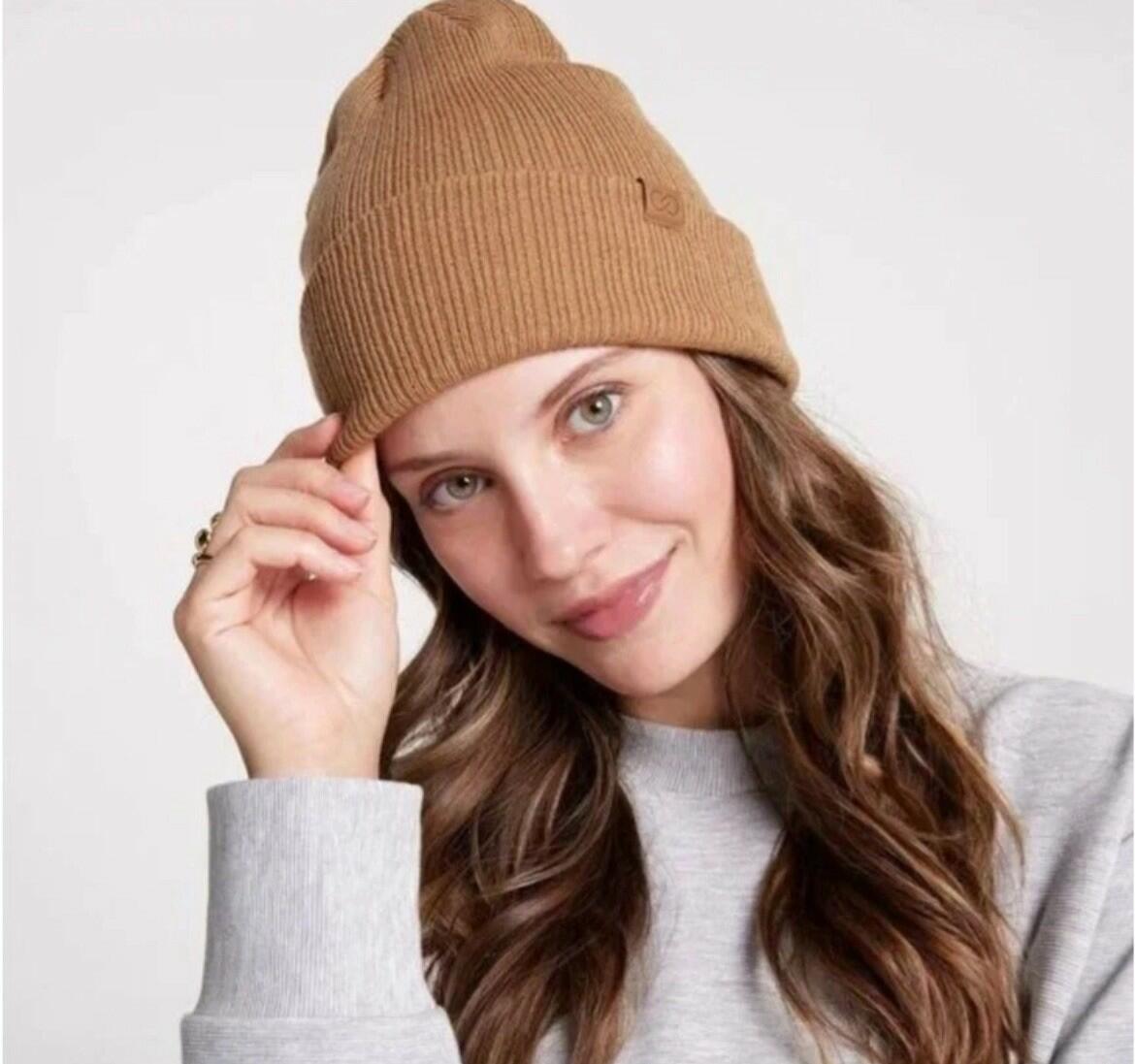 Two CALIA Women's Ribbed Beanie In Ivory And Tan OSFM NEW $25