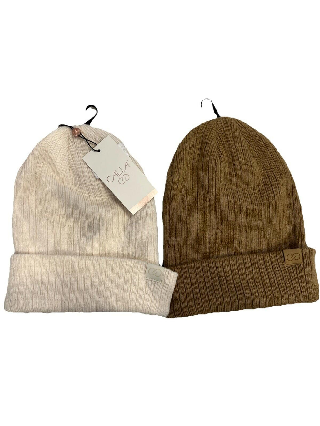 Two CALIA Women's Ribbed Beanie In Ivory And Tan OSFM NEW $25
