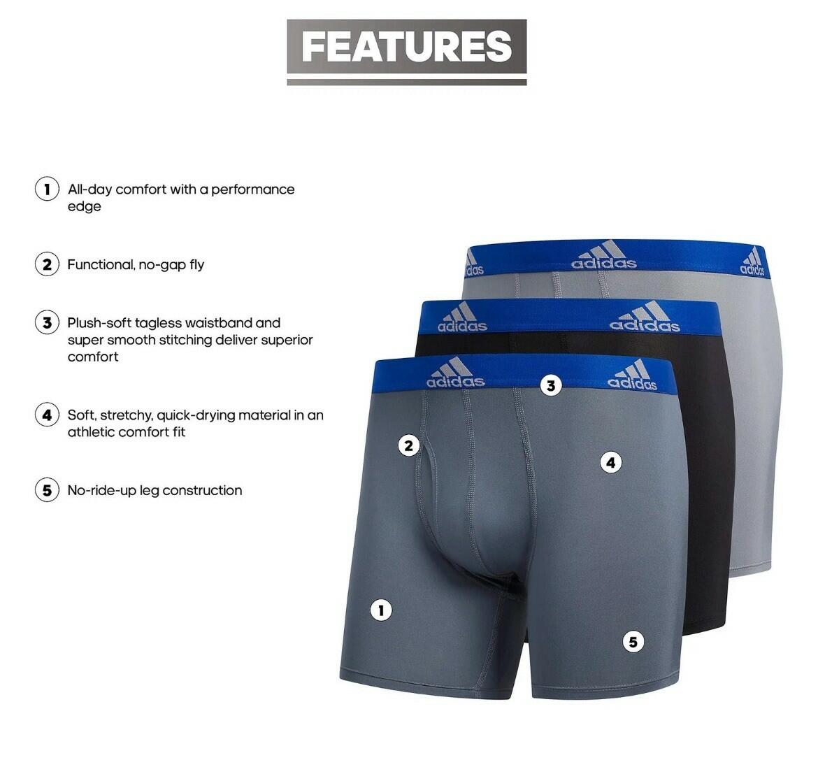 adidas Mens Microfiber Boxer Briefs Underwear (Multipack) Athletic Stretch-Fit