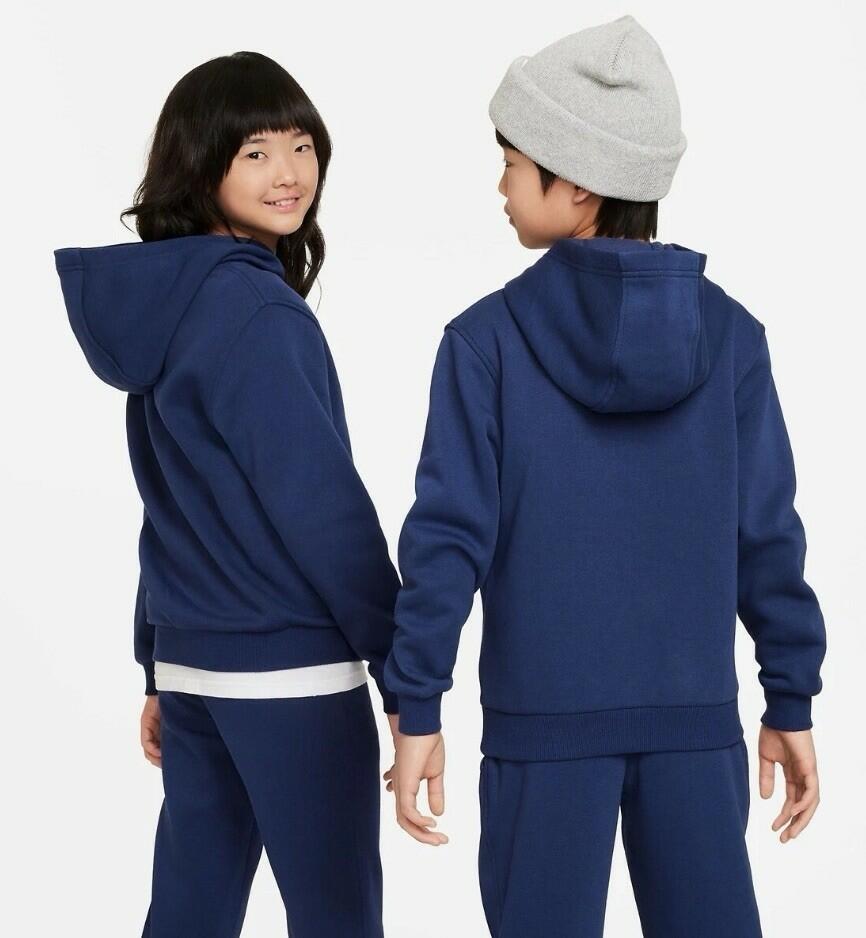 Nike Club Hoodie Unisex Kids M Navy Cotton Pockets Long Sleeve Pullover TLW165