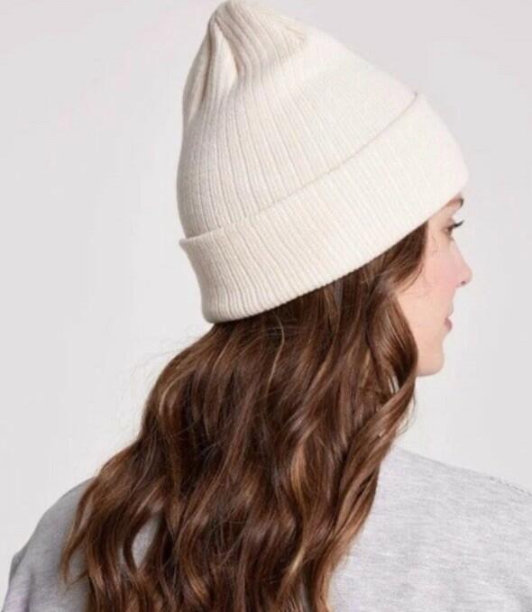 Two CALIA Women's Ribbed Beanie In Ivory And Tan OSFM NEW $25