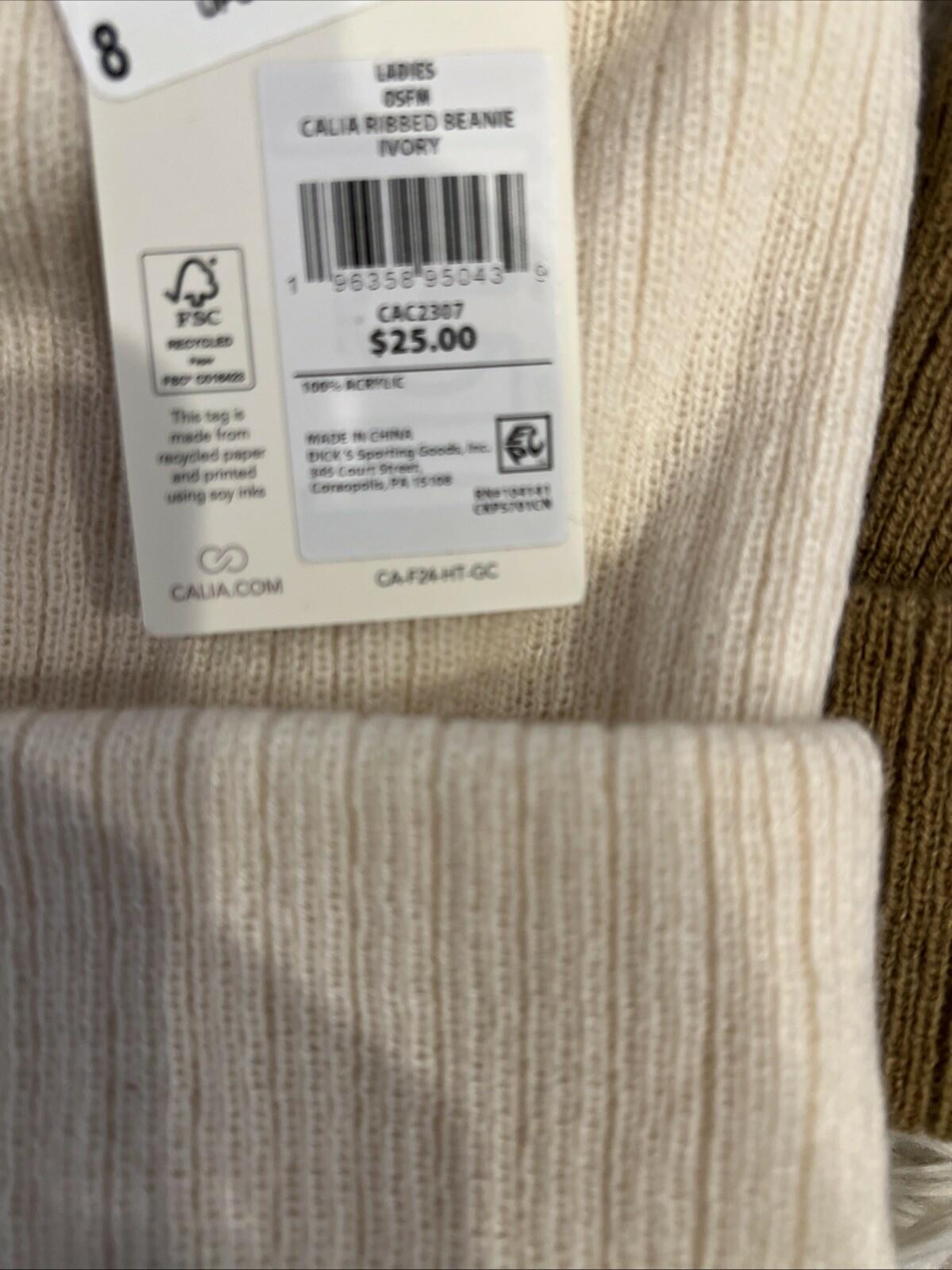 Two CALIA Women's Ribbed Beanie In Ivory And Tan OSFM NEW $25
