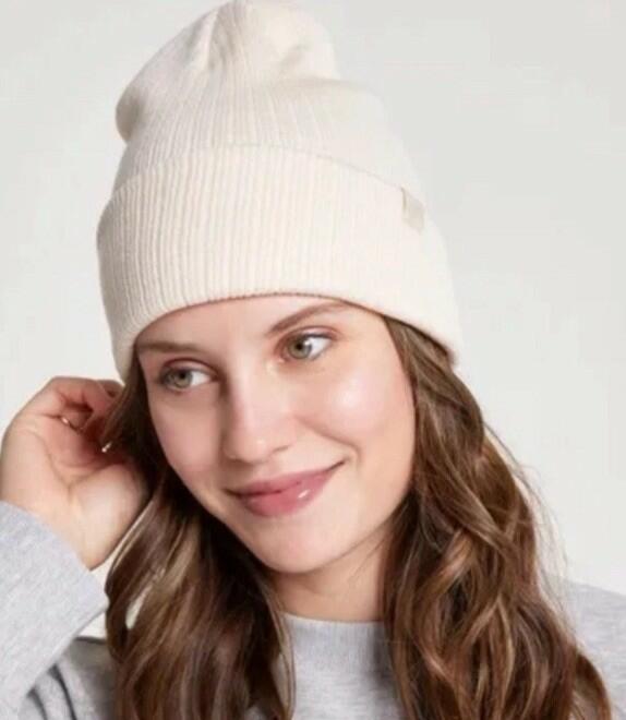 Two CALIA Women's Ribbed Beanie In Ivory And Tan OSFM NEW $25