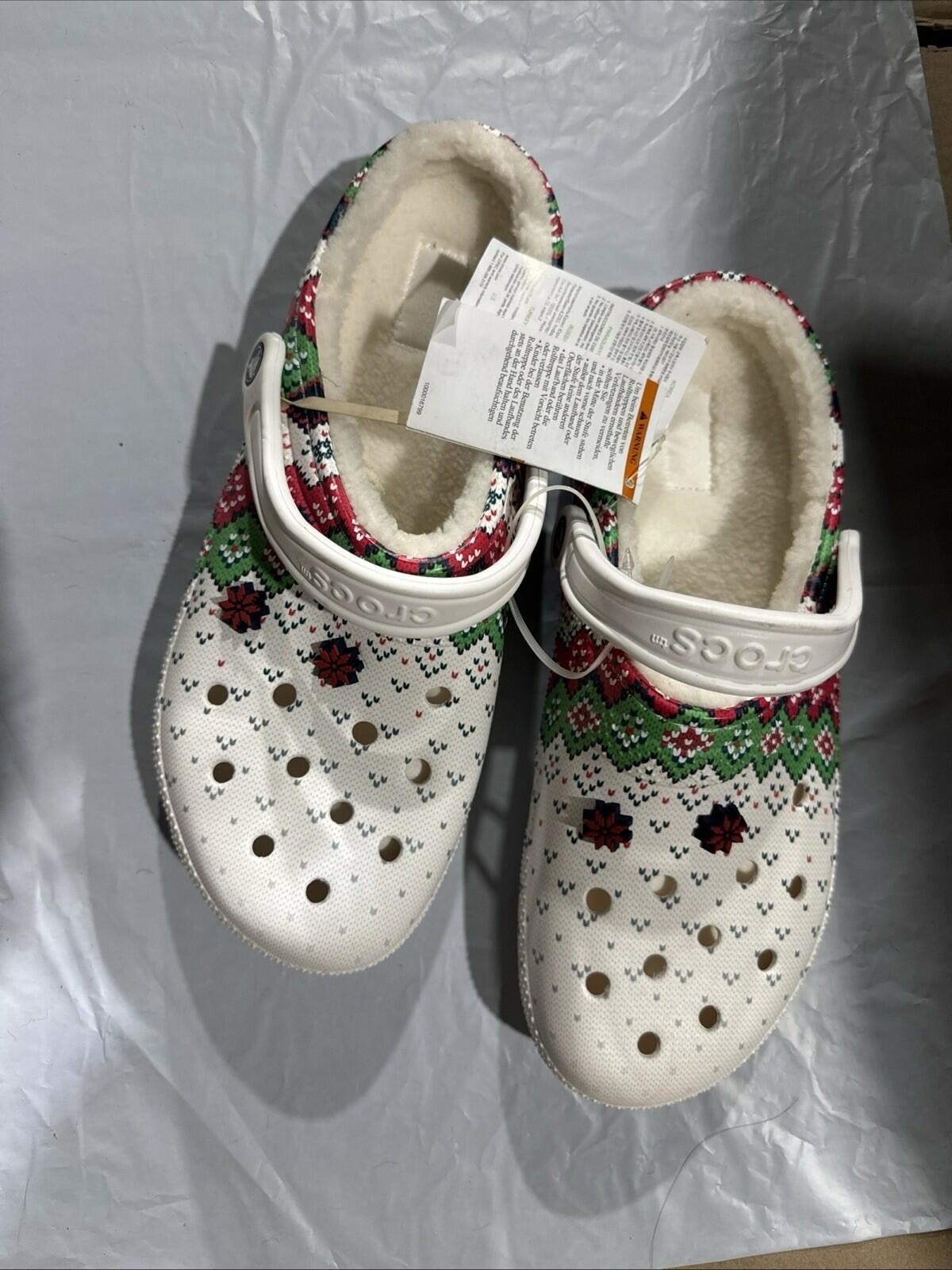 Crocs Unisex-Adult Classic Lined Holiday Clogs US Size 12 M White Sweater NEW