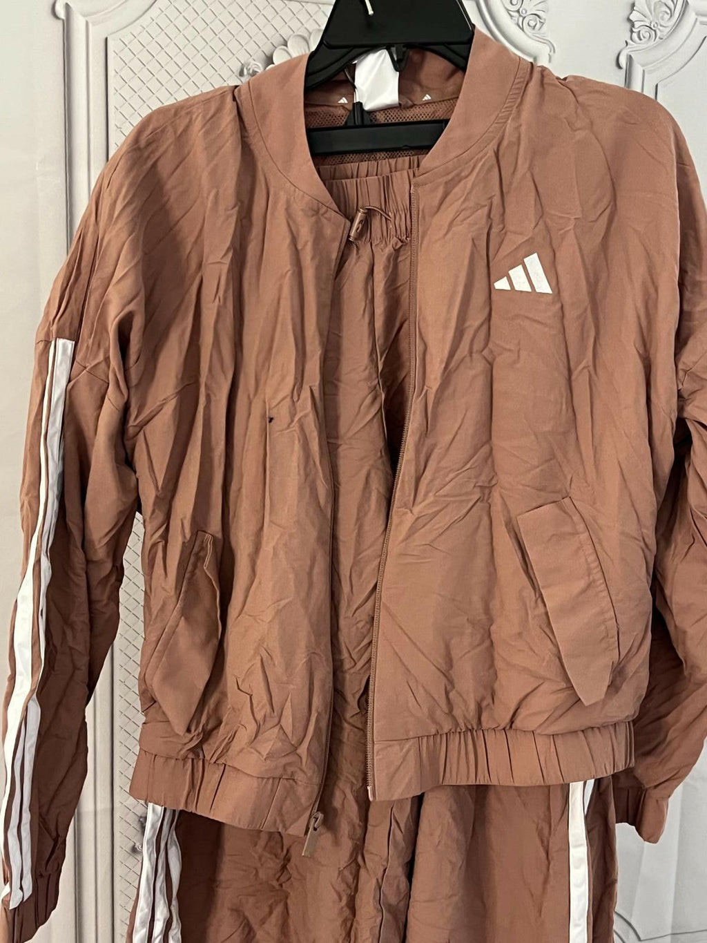 adidas Women's Essentials 3-Stripes Bomber Jacket and Parachute Pants in Set m