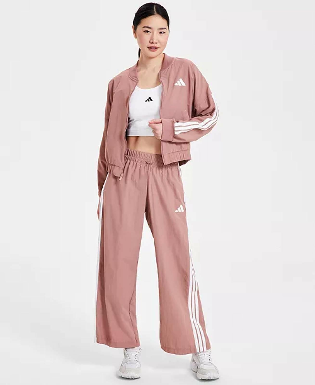 adidas Women's Essentials 3-Stripes Bomber Jacket and Parachute Pants in Set m