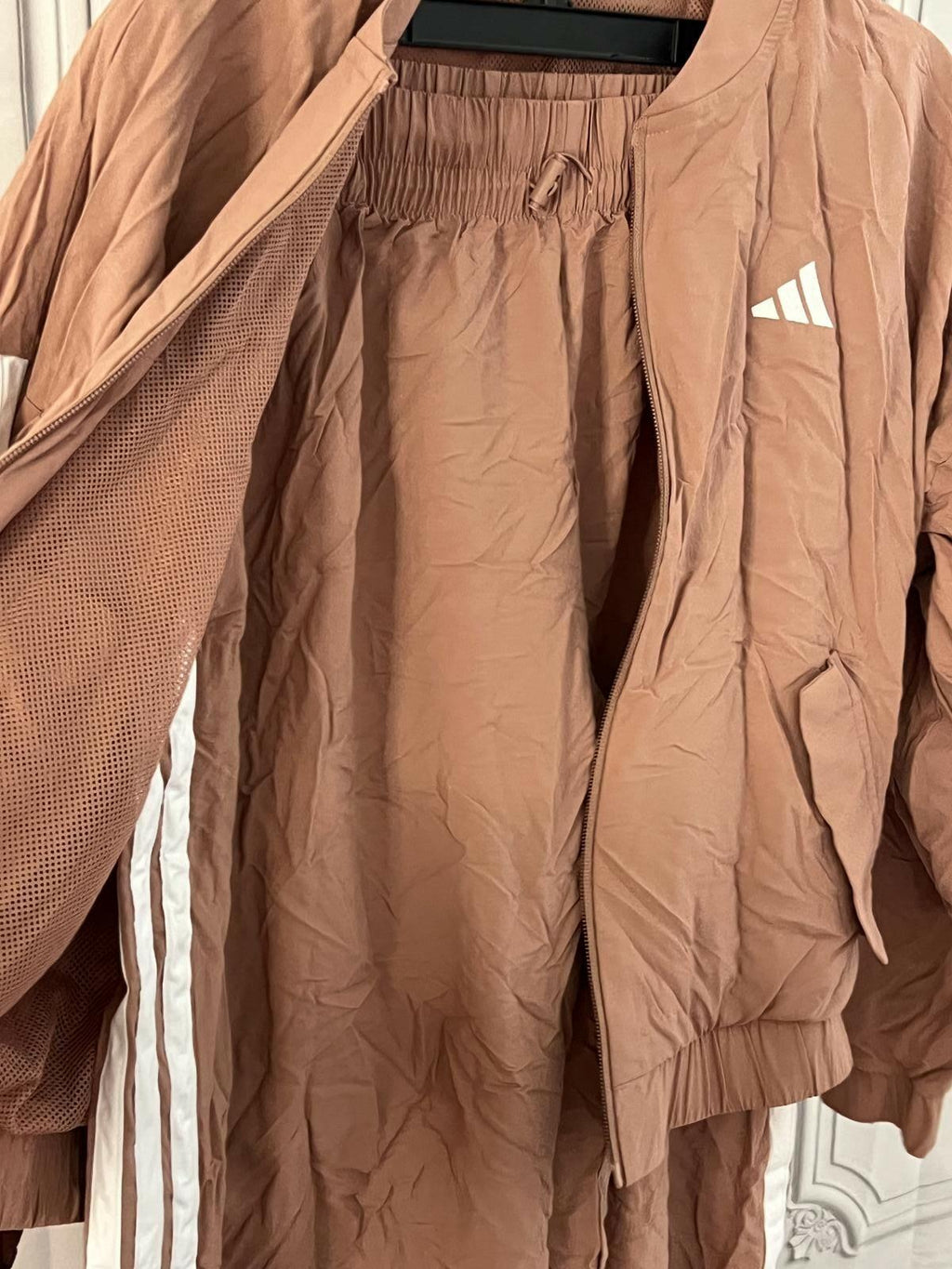 adidas Women's Essentials 3-Stripes Bomber Jacket and Parachute Pants in Set m