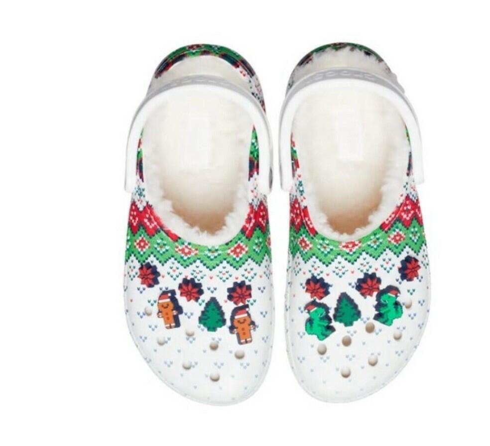 Crocs Unisex-Adult Classic Lined Holiday Clogs US Size 12 M White Sweater NEW