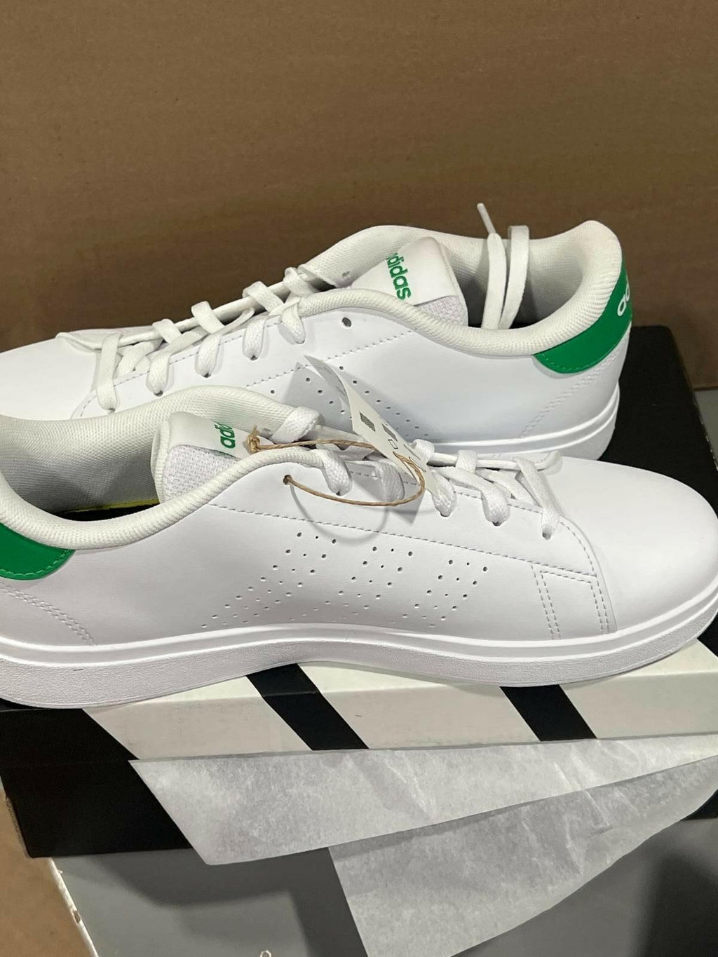 Adidas Advantage Base 2.0 J Sneaker, Kids, White/Green ID 3889 Brand New