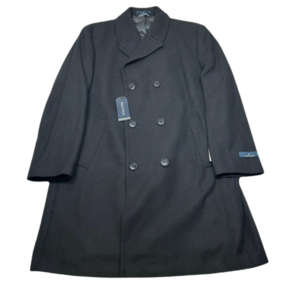 Nautica Men's Classic-Fit Double Breasted Wool Overcoat in black 44R