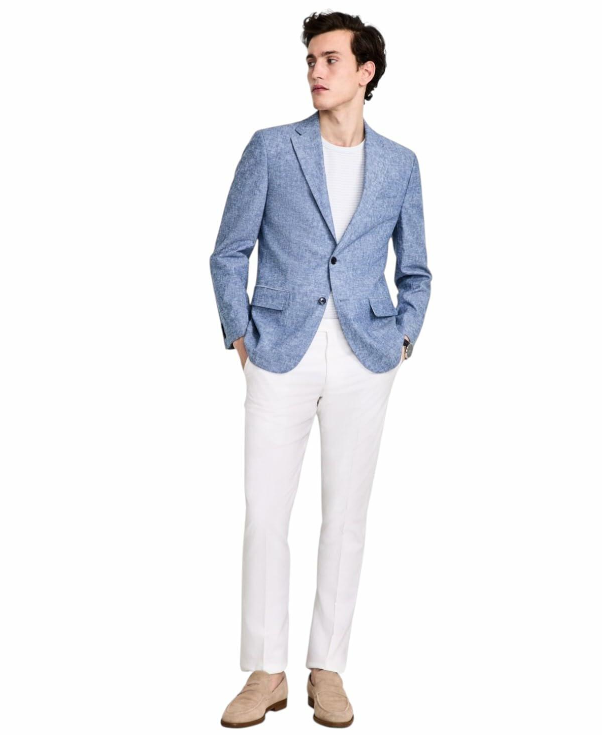 Tommy Hilfiger Mens Modern fit Sport Coat Blazer long and short Blue Solid Stretch