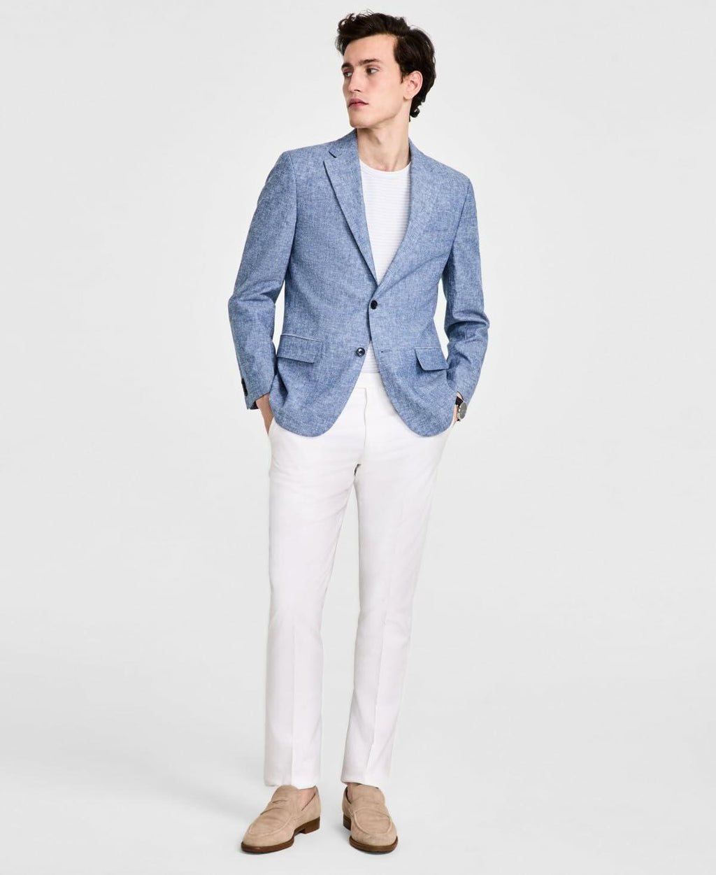 Tommy Hilfiger Mens Modern fit Sport Coat Blazer long and short Blue Solid Stretch