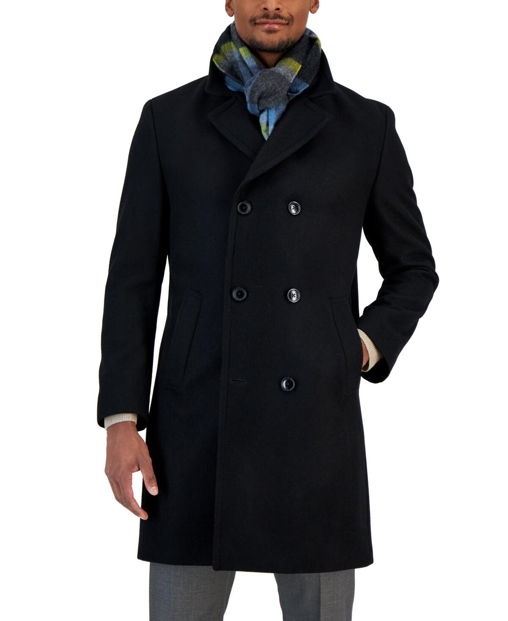 Nautica Men's Classic-Fit Double Breasted Wool Overcoat in black 44R