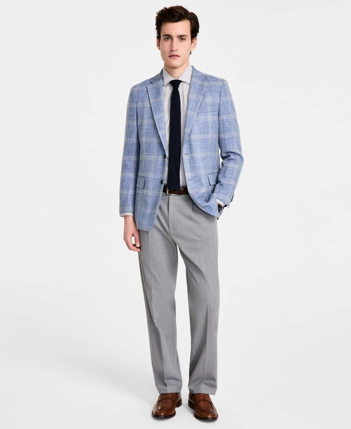 nwt Tommy Hilfiger Mens Modern fit Sport Coat Blazer Light Blue Plaid Stretch