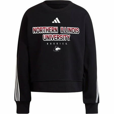 adidas Women s Long-Sleeve Northern Illinois 3-Stripe Crew Pullover Sweatshirt