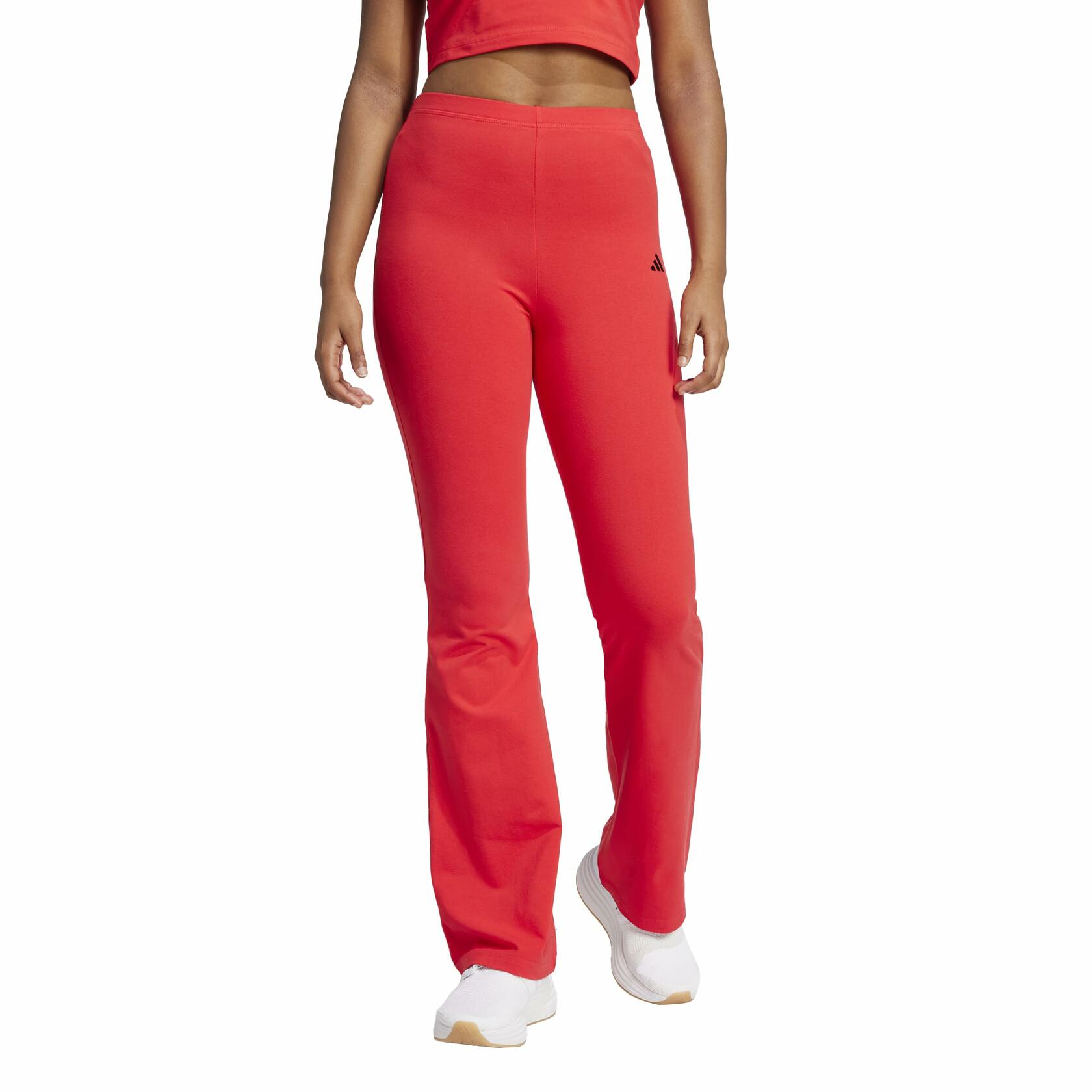 Adidas Womens Small Logo Single Jersey Flare Sportswear Leggings, Pure Ruby/Black, Small