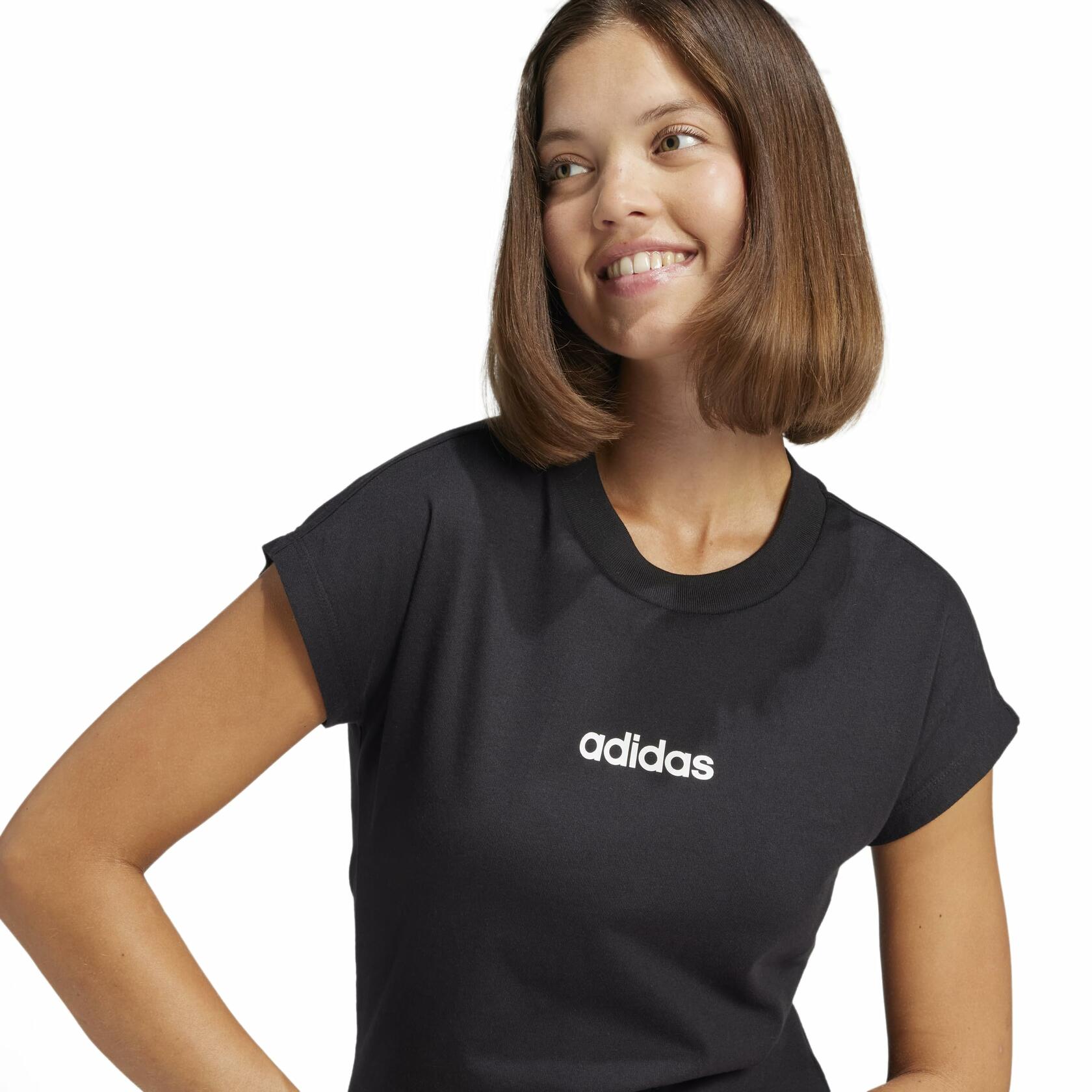 Adidas Women's Linear Single Jersey Sportswear T-Shirt, Black/White, Medium