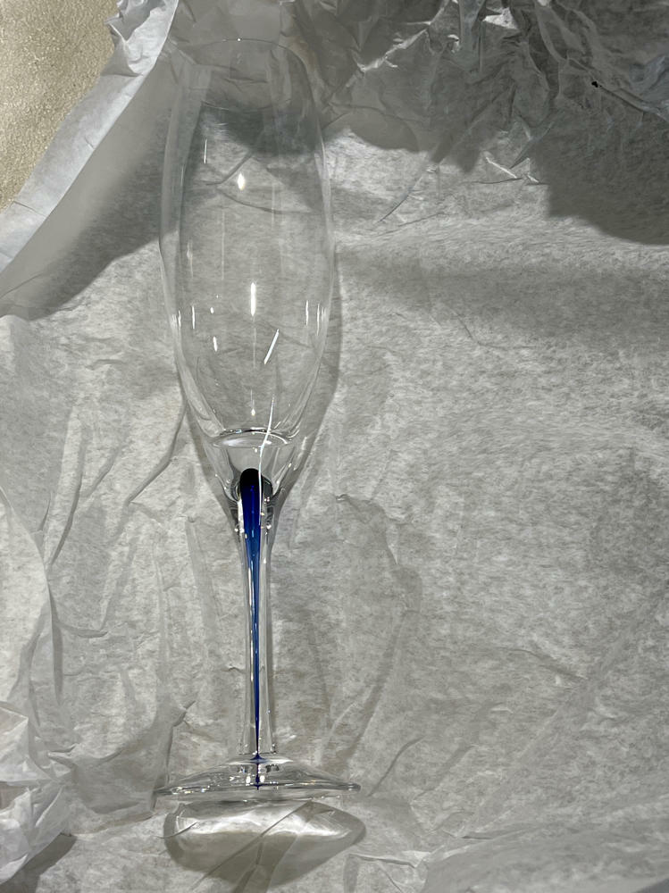 Two Orrefors Intermezzo Blue Champagne Flute, Pair Model 6257401  NEW