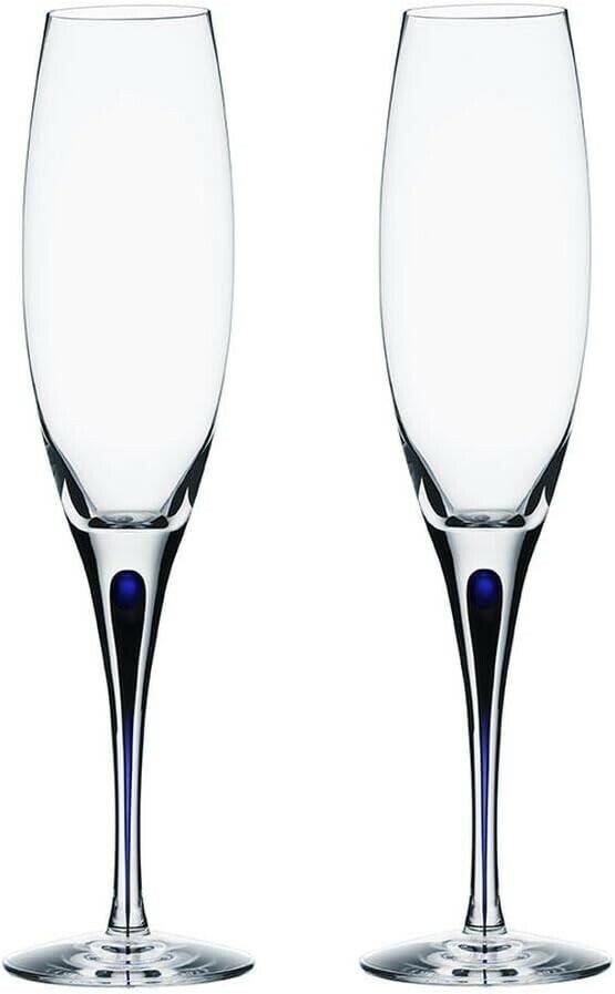 Two Orrefors Intermezzo Blue Champagne Flute, Pair Model 6257401  NEW