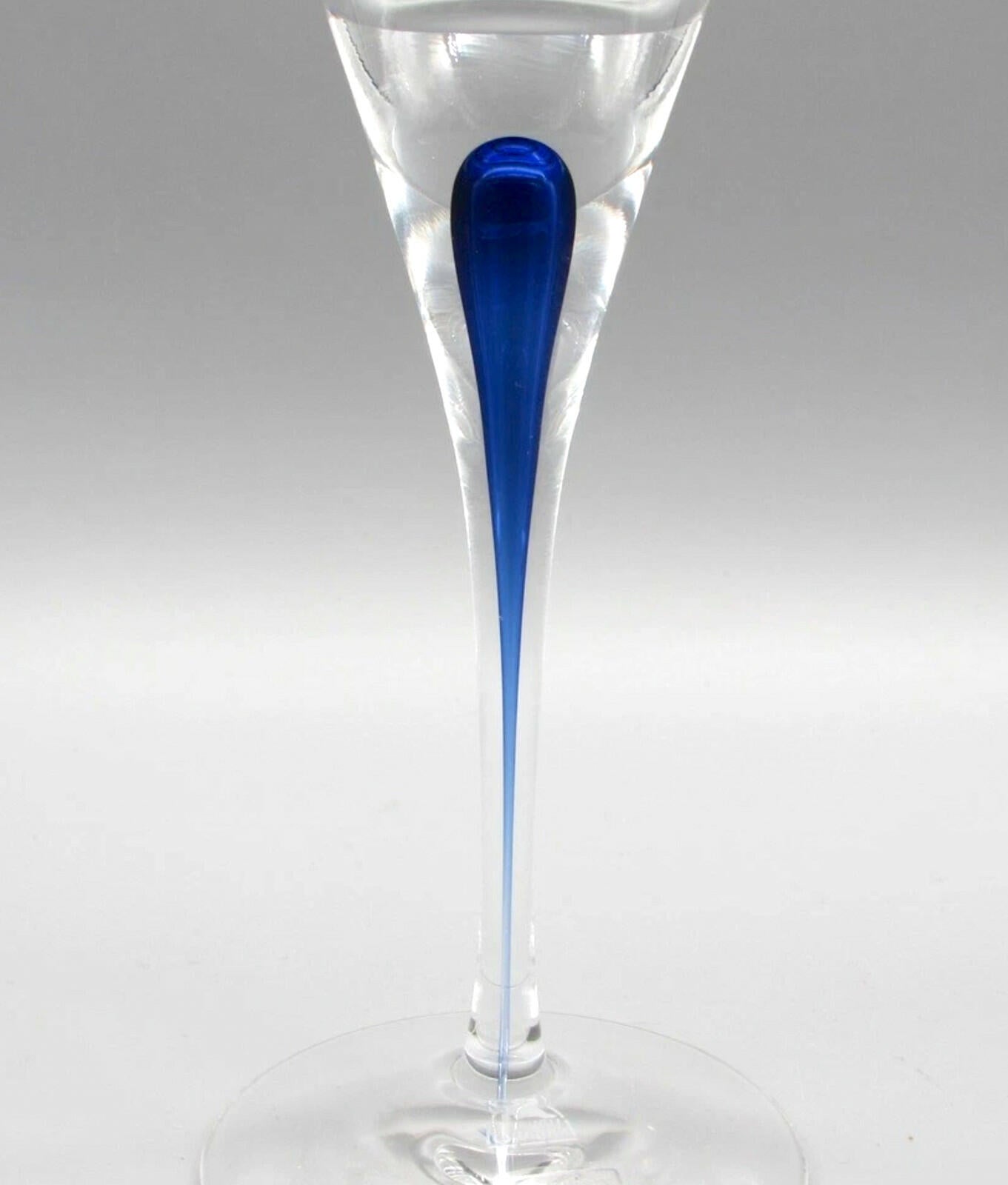 Two Orrefors Intermezzo Blue Champagne Flute, Pair Model 6257401  NEW