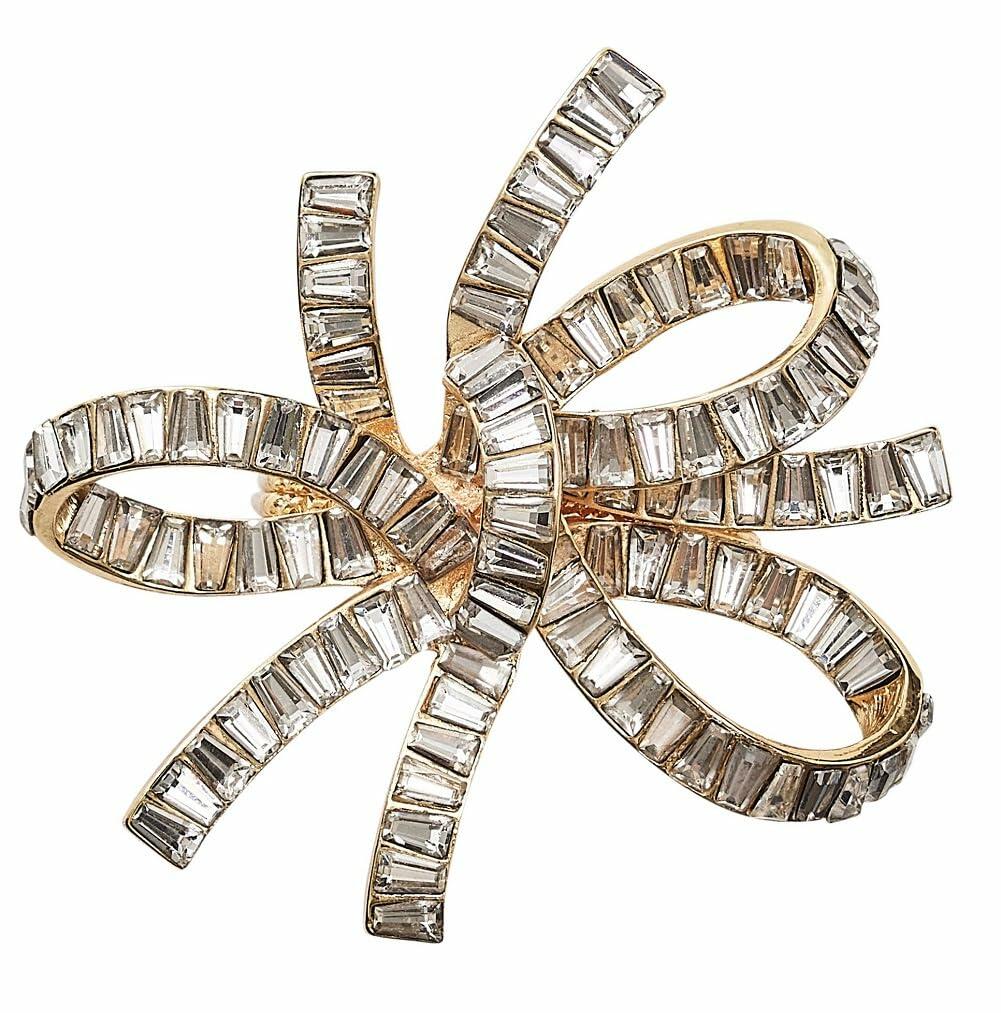 Kim Seybert Women's Jeweled Bow Napkin Ring Set of 4, msrp $400 Gold/Crystal, One Size
