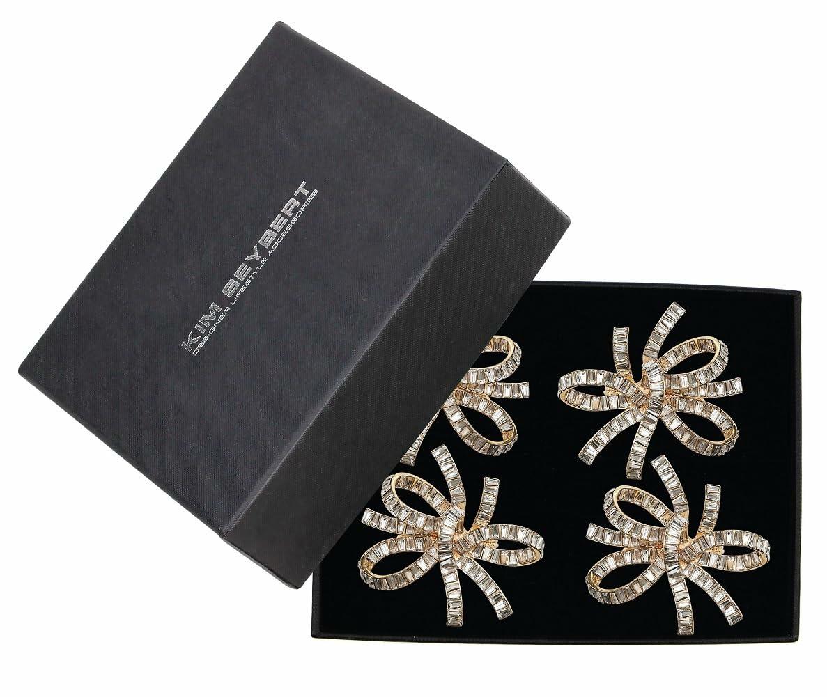 Kim Seybert Women's Jeweled Bow Napkin Ring Set of 4, msrp $400 Gold/Crystal, One Size