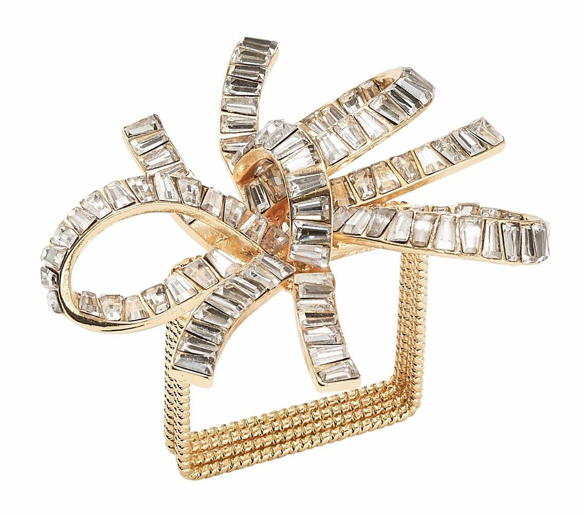 Kim Seybert Women's Jeweled Bow Napkin Ring Set of 4, msrp $400 Gold/Crystal, One Size