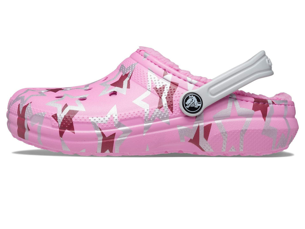 Crocs® Kids Classic Lined Clogs – Slip-on Shoes for Toddlers – Synthetic Upper – Croslite™ Foam Outsole Taffy Pink/Multi Disco Party Big Kid