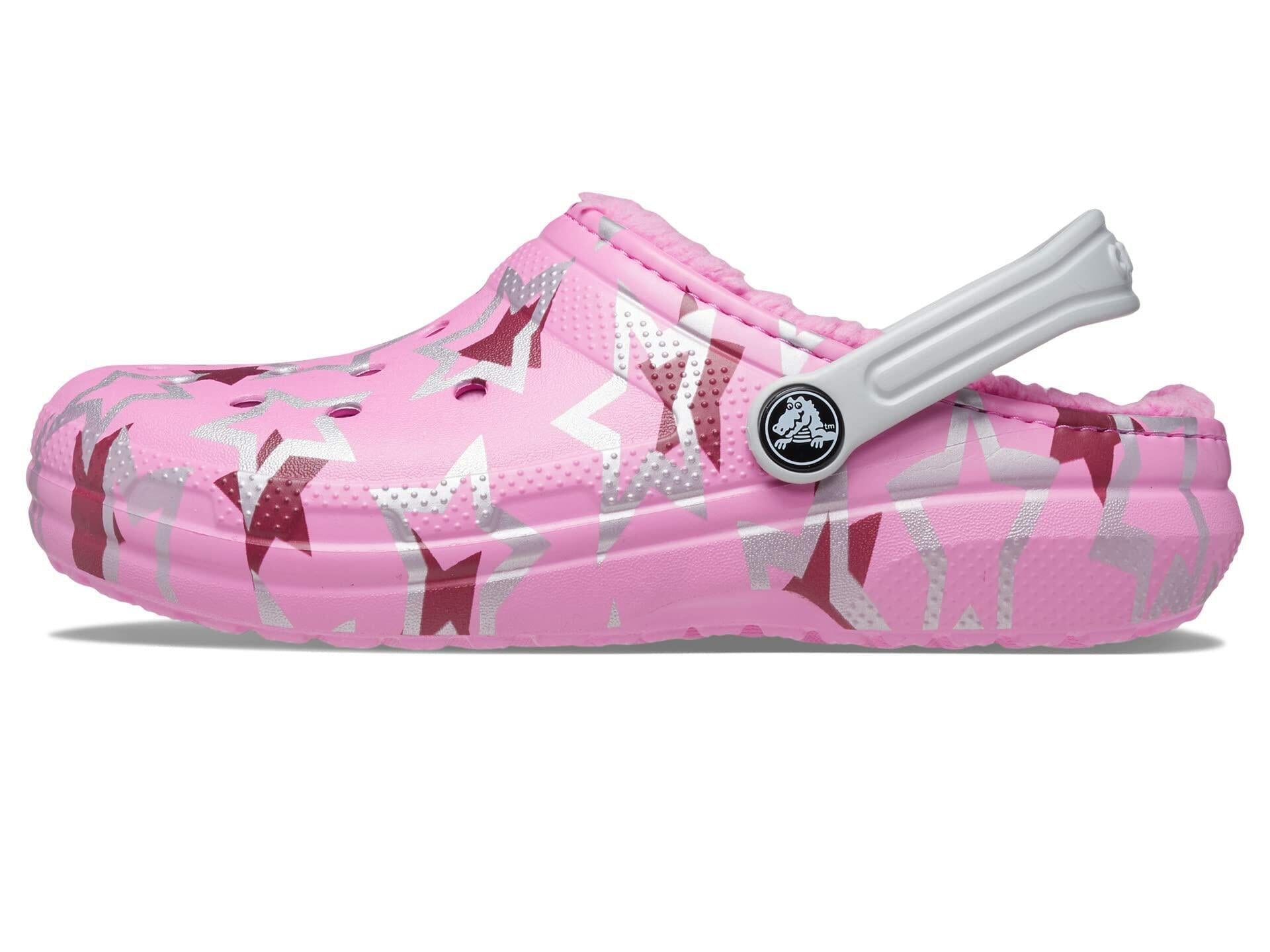 Crocs® Kids Classic Lined Clogs – Slip-on Shoes for Toddlers – Synthetic Upper – Croslite™ Foam Outsole Taffy Pink/Multi Disco Party Big Kid