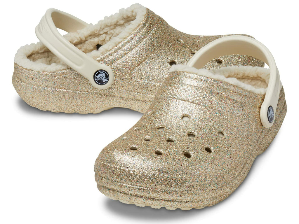 Crocs Classic Lined Glitter Unisex Clog Shoes - Faux Fur Lining - Lightweight Construction - Slip-on Style Multi/Gold Glitter Men's 13, Women's 15 Medium