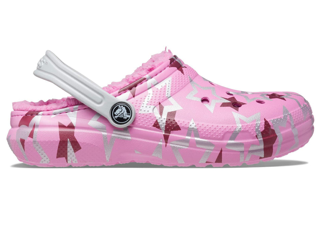 Crocs® Kids Classic Lined Clogs – Slip-on Shoes for Toddlers – Synthetic Upper – Croslite™ Foam Outsole Taffy Pink/Multi Disco Party Big Kid